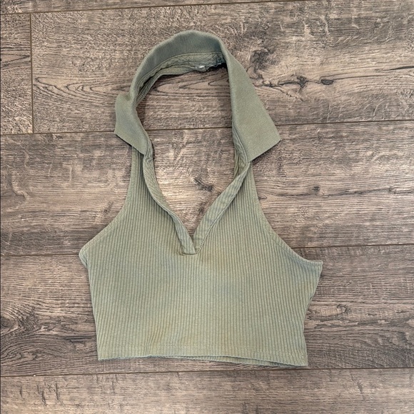 Green Ribbed Halter Top - Picture 1 of 2